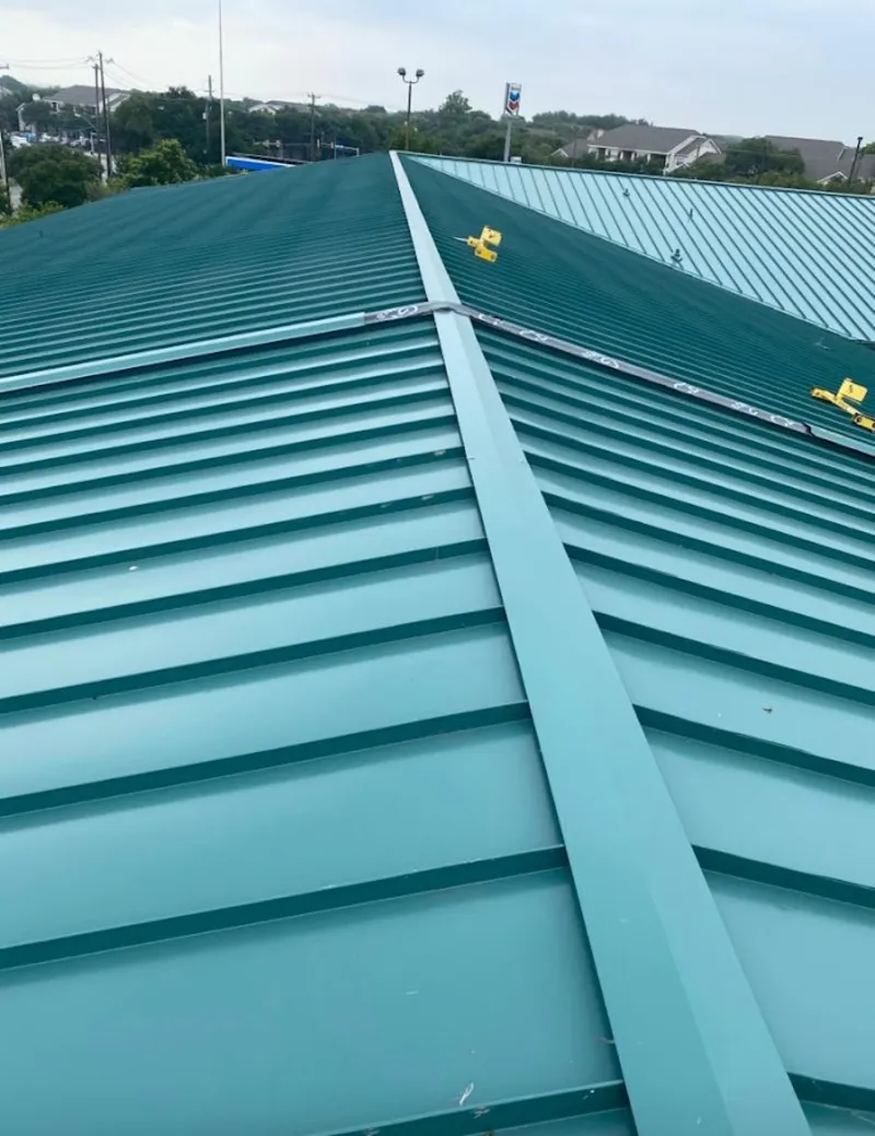 Green commercial metal roof ridge and valley for Metal Roof Repair in Libertyville